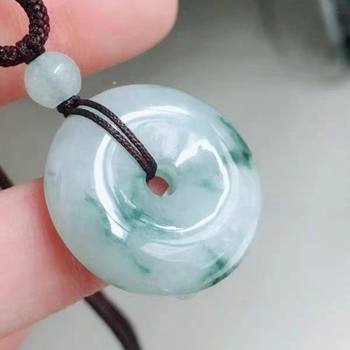 Genuine Burmese jadeite jade A goods security buckle pendant for boys and girls couple blue flower nostalgic necklace certificate
