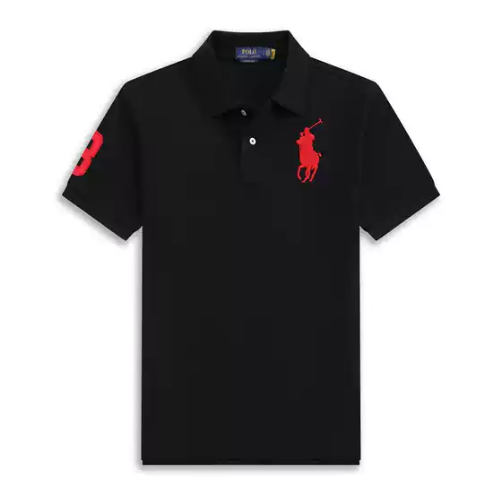 Popular Malaysian Standard Men's Lapel Embroidered Pure Color Large Size Loose Short-Sleeved T-Shirt Export Classic Polo Shirt