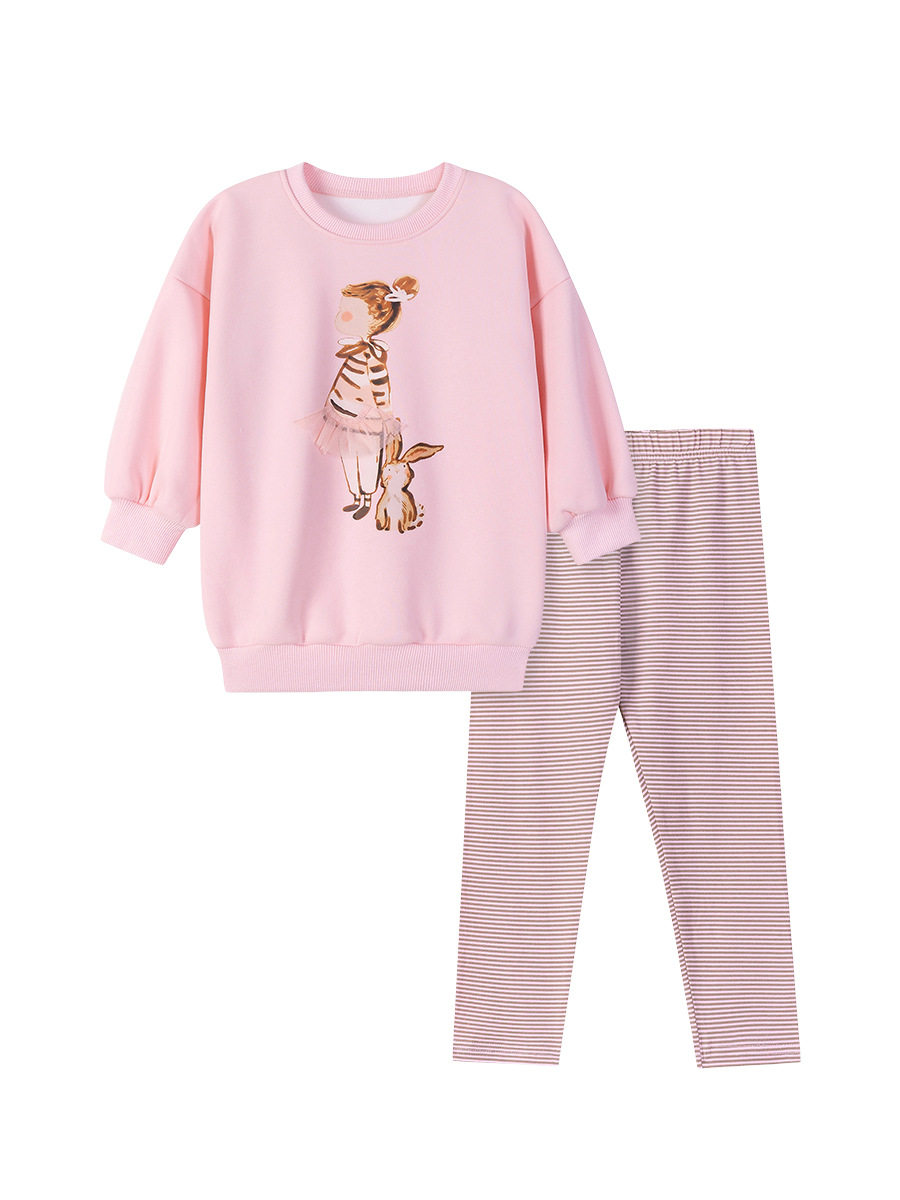 Kids' Clothing Source Factory, New Cute Girls' Set, Autumn Fleece-lined Kids' Set, Kids' Clothing Wholesale