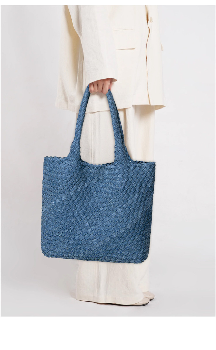 Túi xách nữ vải denim đan thủ công dáng bucket đeo chéo và xách tay — B249-1 # đen, B249-1 # xanh denim