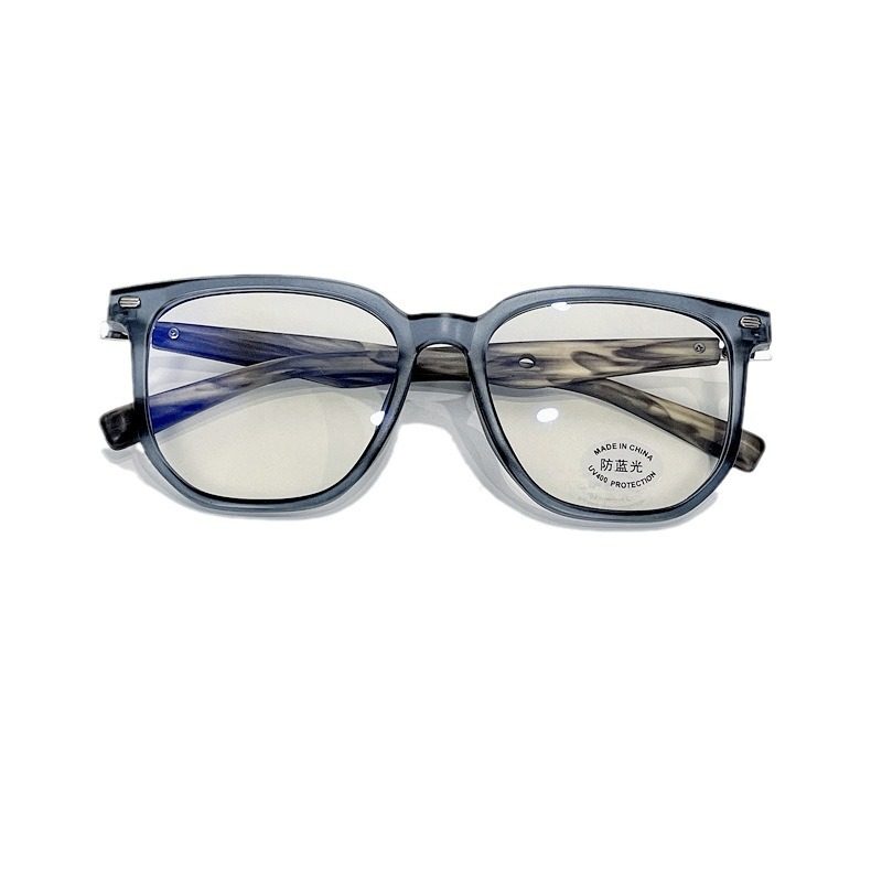 New Asymmetrical Tr90 Anti-Blue Light Glasses Korean Style Retro Wood Grain Leg Square Frame Can Be Equipped with Prescription Plain Glasses Frame
