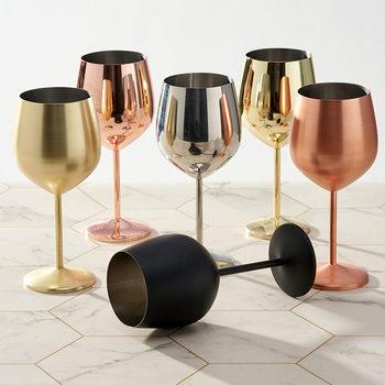 Electroplated 500ml Creative 304 Stainless Steel Single-Layer Tall Wine Glass Large Capacity Drum-Shaped Shatter-Resistant Wine Glass