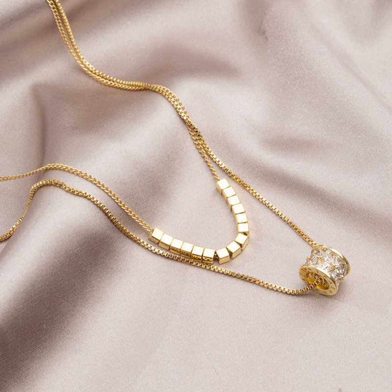 Qiqi Double Layer Stacked Necklace Women's New Entry Light Luxury Niche Autumn and Winter Woolen Chain High-end Sense Accessories Elegant Explosions