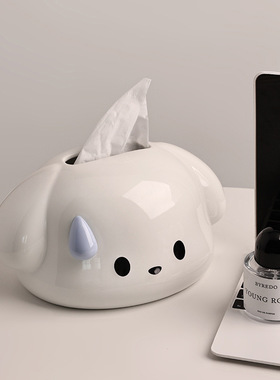 纸巾盒桌面陶瓷收纳摆件可爱小狗