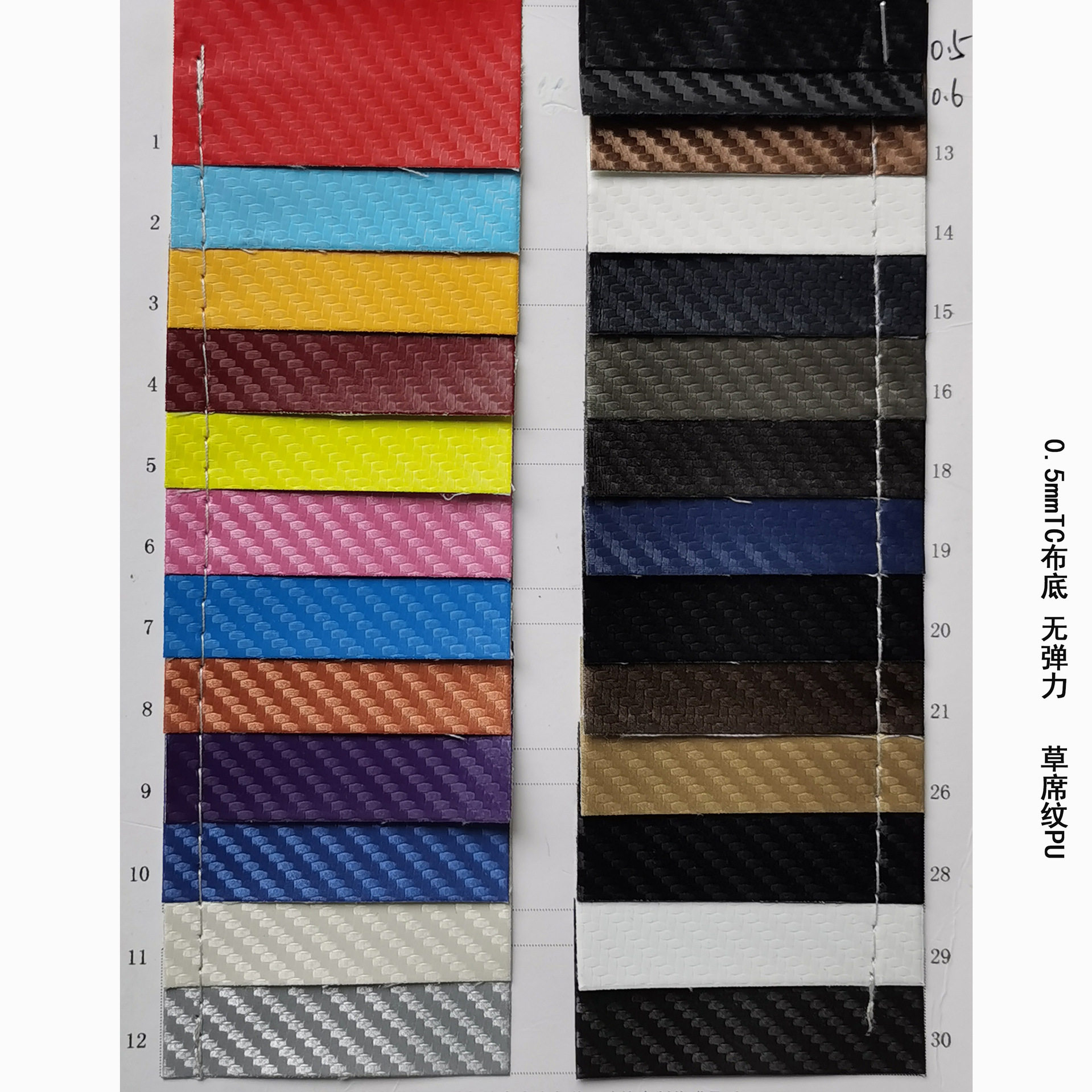 Spot imitation carbon fiber PU leather straw mat pattern non-elastic oblique weave artificial leather fabric