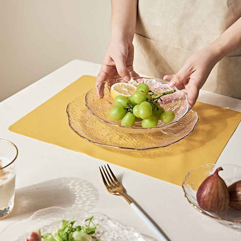 ins Style Glass Breakfast Plate Fruit Plate Nordic Style Creative Internet Celebrity Dish Plate Home Snack Plate Western Food Plate
