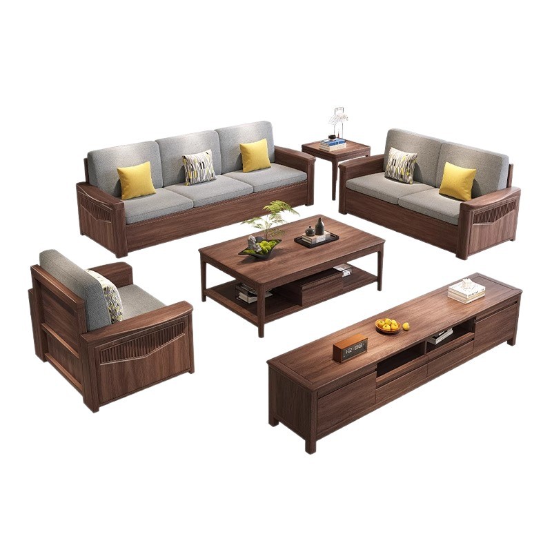 黑胡桃木实木沙发新中式高箱储物沙发大小户型家用客厅组合家具