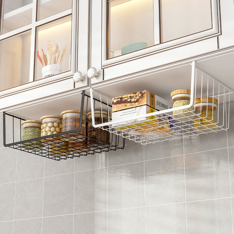 Under-Hanging Basket Storage Rack Punch-Free Cabinet Rack Dormitory Storage Wall-Hanging seasonings Rack Under-Table Iron Kitchen Storage