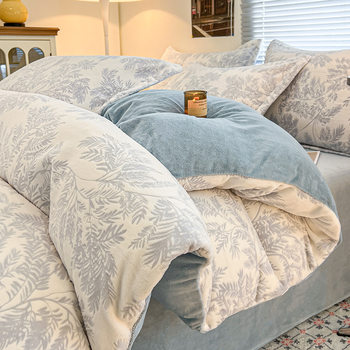 Autumn and Winter Thickened Carved Milk Velvet Bedding Four-Piece Set Anti-Static Coral Flannel Dormitory Three-Piece Set