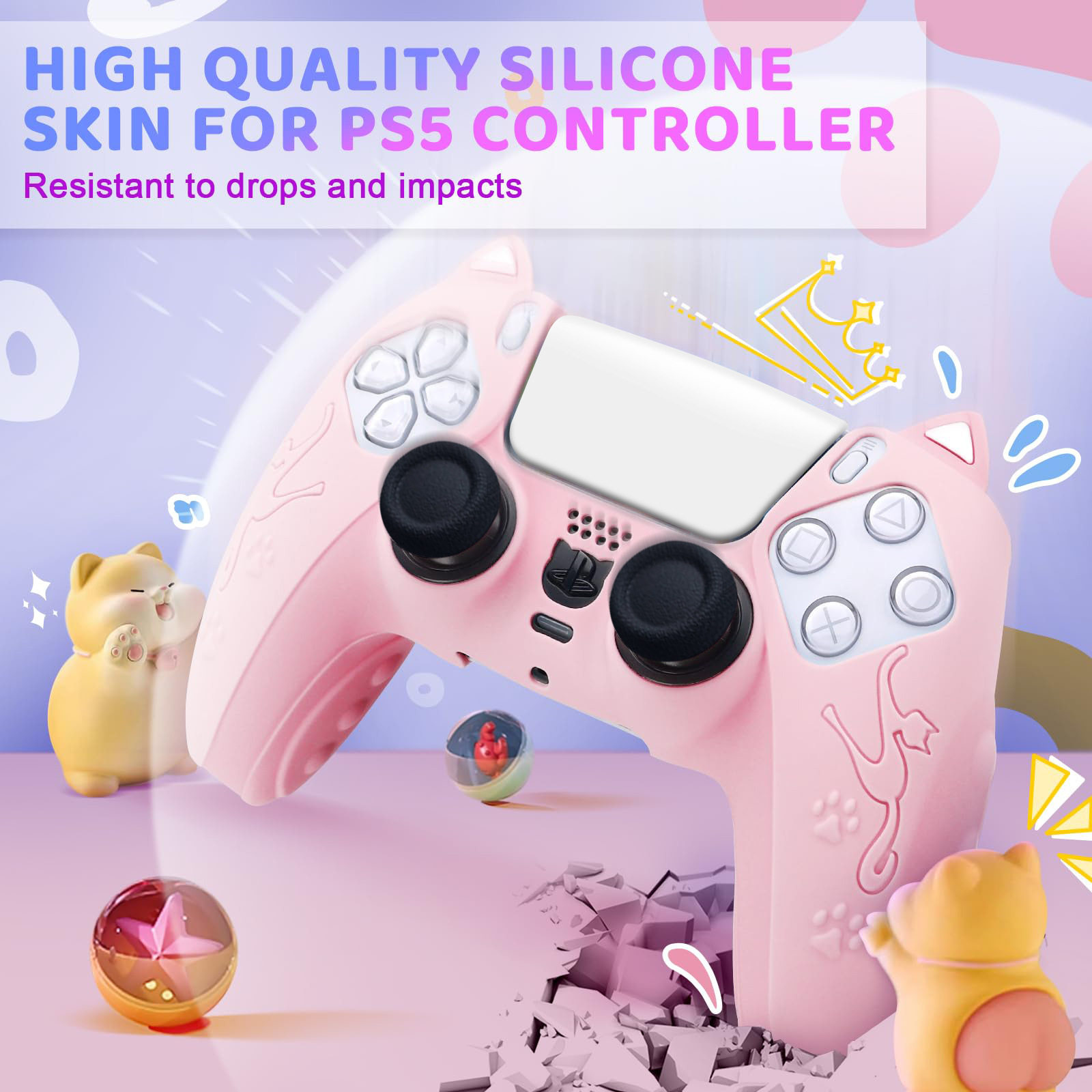 Cat PS5 Silicone Case P5 Game Handle Protective Case Drop-resistant Scratch-resistant Cartoon Cat PS5 Silicone Handle Protective Case