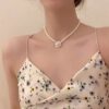 Camellia Pearl Necklace Women's Clavicle Chain Chocker Necklace Flower Korean Style Korean Dongdaemun Same Style Casual