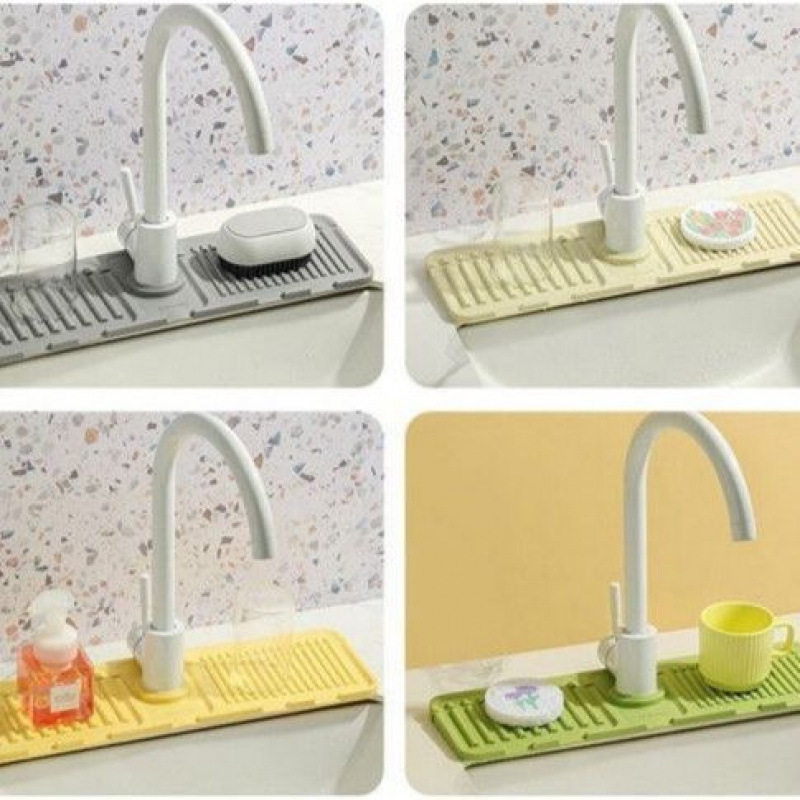 Upgraded Button-Type Silicone Faucet Drip-Proof Splash Pad, Kitchen Sink Storage Mat, Washbasin Anti-Leak and Anti-Slip Mat