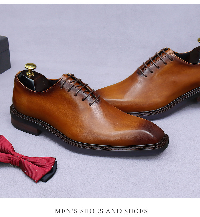 Giày Oxford nam da bò nguyên tấm buộc dây, giày công sở và giày cưới chú rể — nâu, đen
