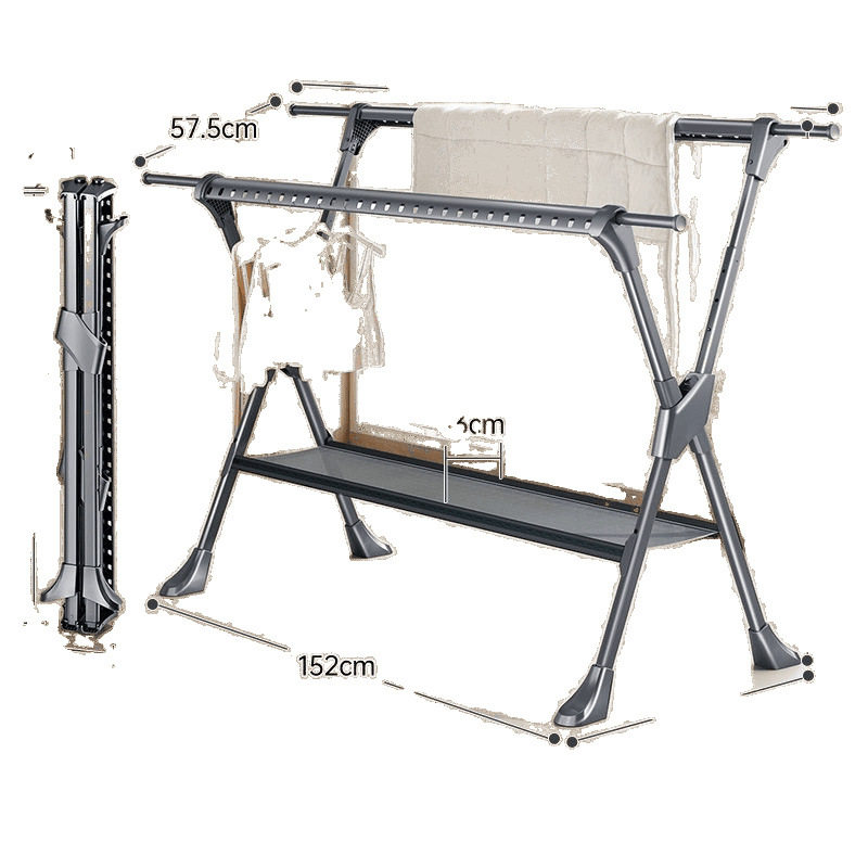 Retractable Floor-Standing Clothes Drying Rack with Double Poles, Windproof and Thickened Aluminum Alloy Balcony Quilt Drying Artifact