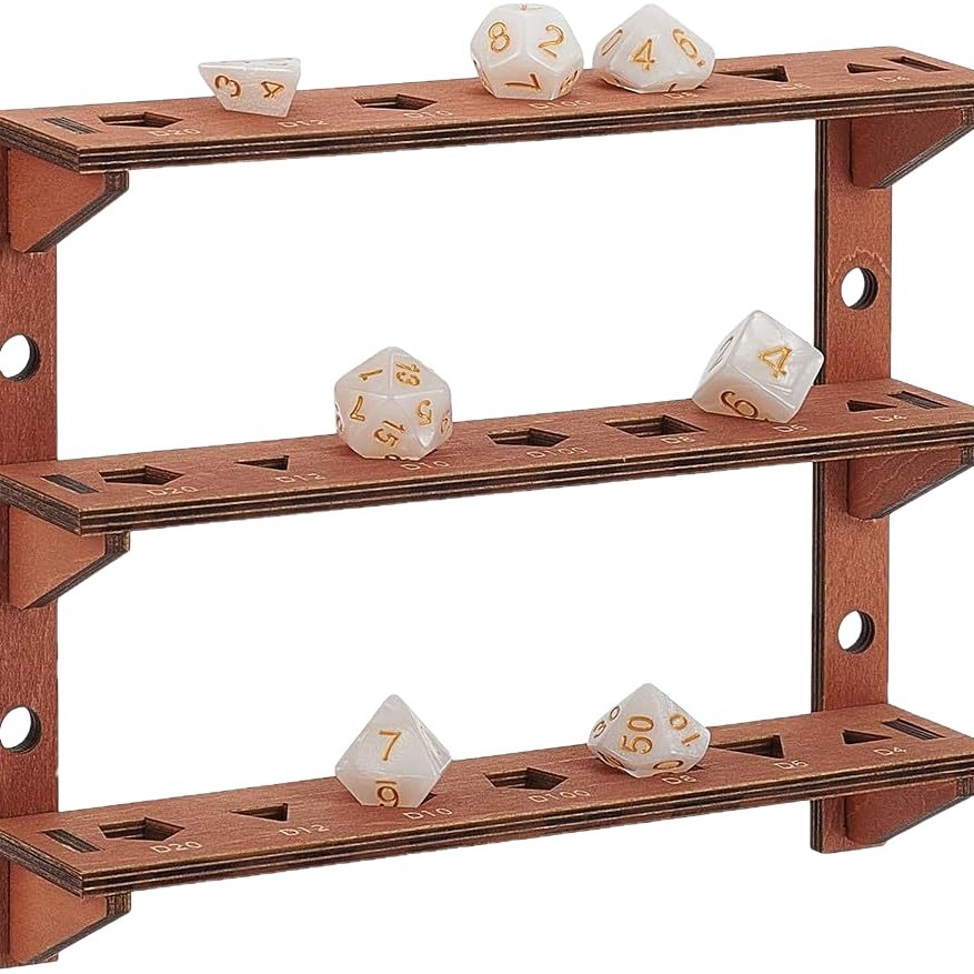 Three-Layer Wooden Dice Rack Display Rack Brown Storage Shelf Can Hold 21 Dice Tabletop Game Collection Rack