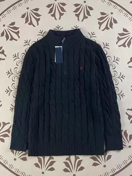Ralph Lauren Pony Logo Red Half-Zip Sweater Women's Stand Collar Embroidered Couples Knit Men's Cable-Knit Fall Winter