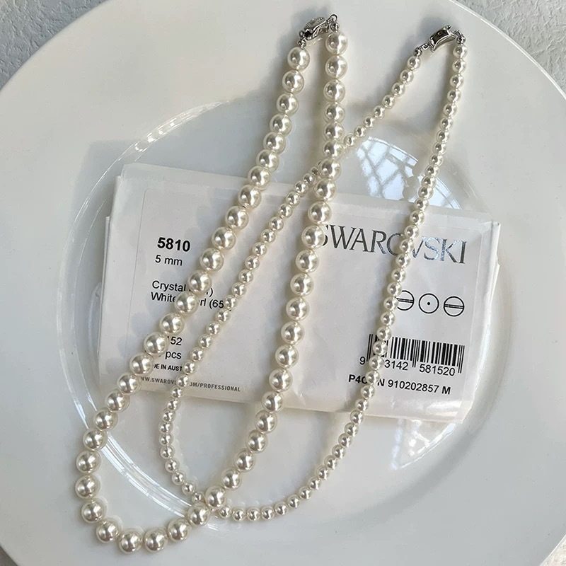 Grade a Glass Beads Shijia Pearl Necklace Internet Celebrity Style High-End Millet Bead Clavicle Chain Versatile Ingot Buckle Necklace