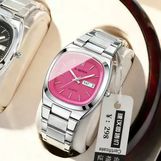 Casual Classic Double Calendar Retro Ins Fashion All-Match Steel Belt Quartz Watch Women's Elegant Watch