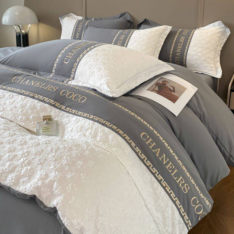 High-End Light Luxury French Style Small Fragrance Bed Four-Piece Set Four-Season Washed Cotton Bed Sheetss and Quilt Cover Bedding Three-Piece Set