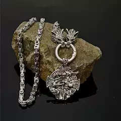 Nordic Viking Retro Crow Odin Tomahawk Wolf Head Necklace Men's Stainless Steel Chain Norwegian Style Jewelry Wholesale