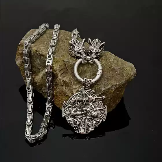 Nordic Viking Retro Crow Odin Tomahawk Wolf Head Necklace Men's Stainless Steel Chain Norwegian Style Jewelry Wholesale