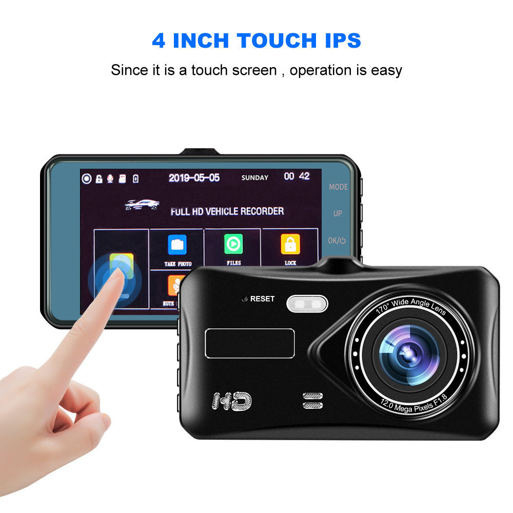 Touch Screen 4inch Driving Recorder Hd Dual Lens 1080P Front and Rear Video Car with Reversing Image