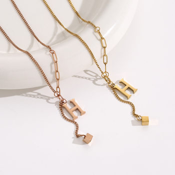 European and American simple titanium steel necklace female H letter pendant elegant ins style hip hop all-Match 18K gold plated jewelry