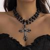 European and American cross-border jewelry hip-hop cross stitching imitation pearl clavicle chain niche all-match punk all-match necklace