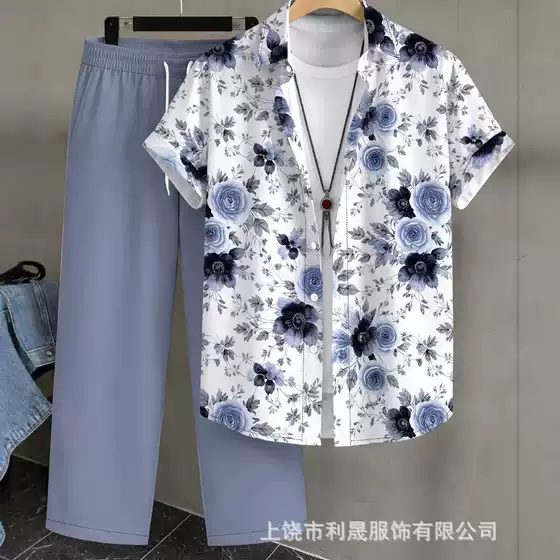 2026 Cross-Border 3D Digital Print Short-Sleeve Shirt and Long Pants Set, Lightweight, Breathable, Casual Sports Style, Versatile and Trendy