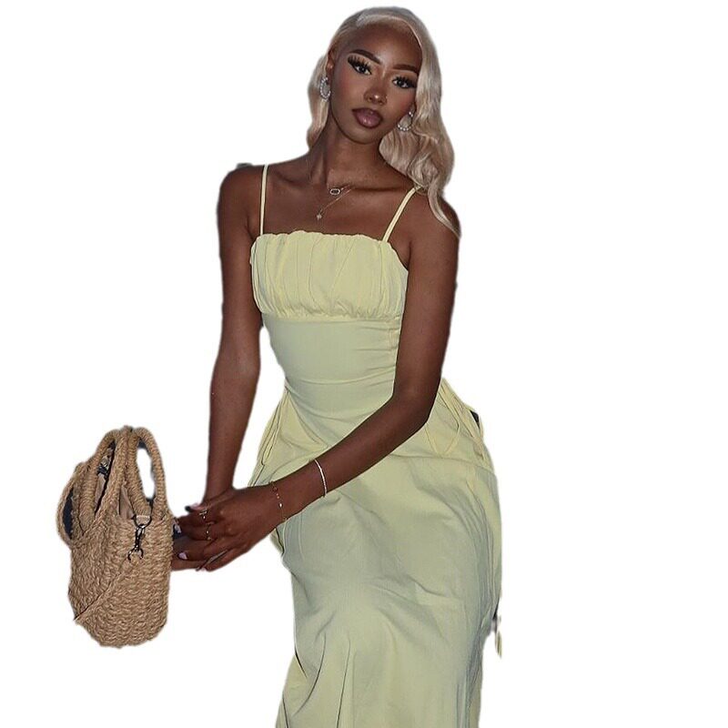 Womens Sexy Solid Color Midi Dress Backless Spaghetti Straps Casual Style Perfect for Summer Events Wholesale