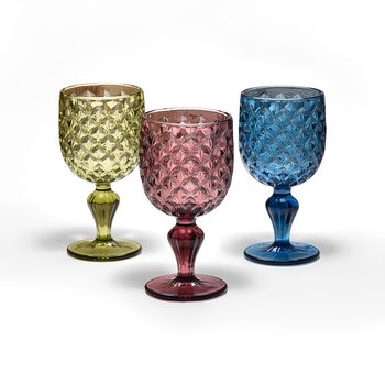 Factory Wholesale Cross-Border Embossed Glass Water Cup Bar Juice Cup Mouthwash Cup Thickened European Retro Wine Glass