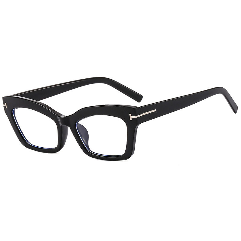 Cross-border Retro Thick Frame Men's and Women's Plain Cat's Eye Anti-blue Light Anti-ruffian Handsome Frame with Myopic T-shaped Tom Glasses