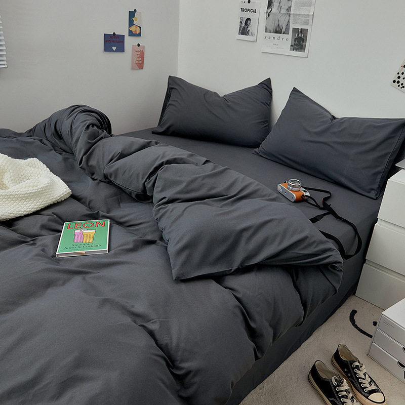 Solid Color Brushed Four-Piece Bedding Set, Three-Piece Dormitory Set, Factory Dormitory Bed Sheet, Student Bedding, Autumn and Winter High-Grade Gray