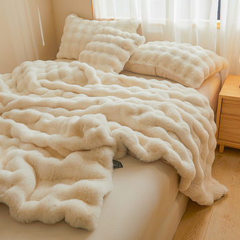 Light Luxury Autumn and Winter Thickened Warm Imitation Fur Rabbit Plush Blanket Sofa Cover Blanket Nap Cover Blanket Foreign Trade Blanket