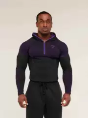 Gym Fitness Long-Sleeved Men's Autumn and Winter Classic Superhero Quick-Drying Stretch Hoodie Half-Zip T-Shirt Top