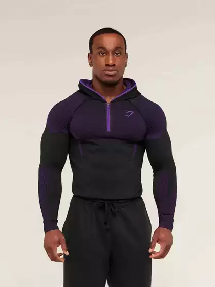 Gym Fitness Long-Sleeved Men's Autumn and Winter Classic Superhero Quick-Drying Stretch Hoodie Half-Zip T-Shirt Top
