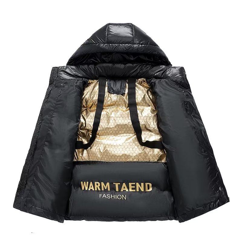 New national standard 90 white duck down black gold high-end down jacket thickened warm hooded cotton-padded jacket for men