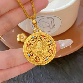 Gold Store Same Style High Color Retention Ancient Gold-Plated Swastika Fortune Eight Treasures Compass Pendant Gold-Plated Fortune Character Compass Pendant Wholesale