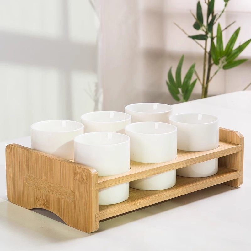 Creative ceramic water Cup suit Chinese wine set liquor Cup household beer glass celadon straight Cup with storage rack