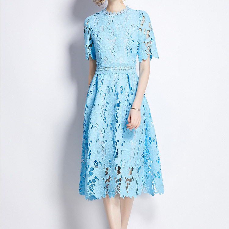 Spring Dress Embroidered Lace A Line Silhouette Mid Length Solid Color Elegant Occasion Wear Wholesale Available