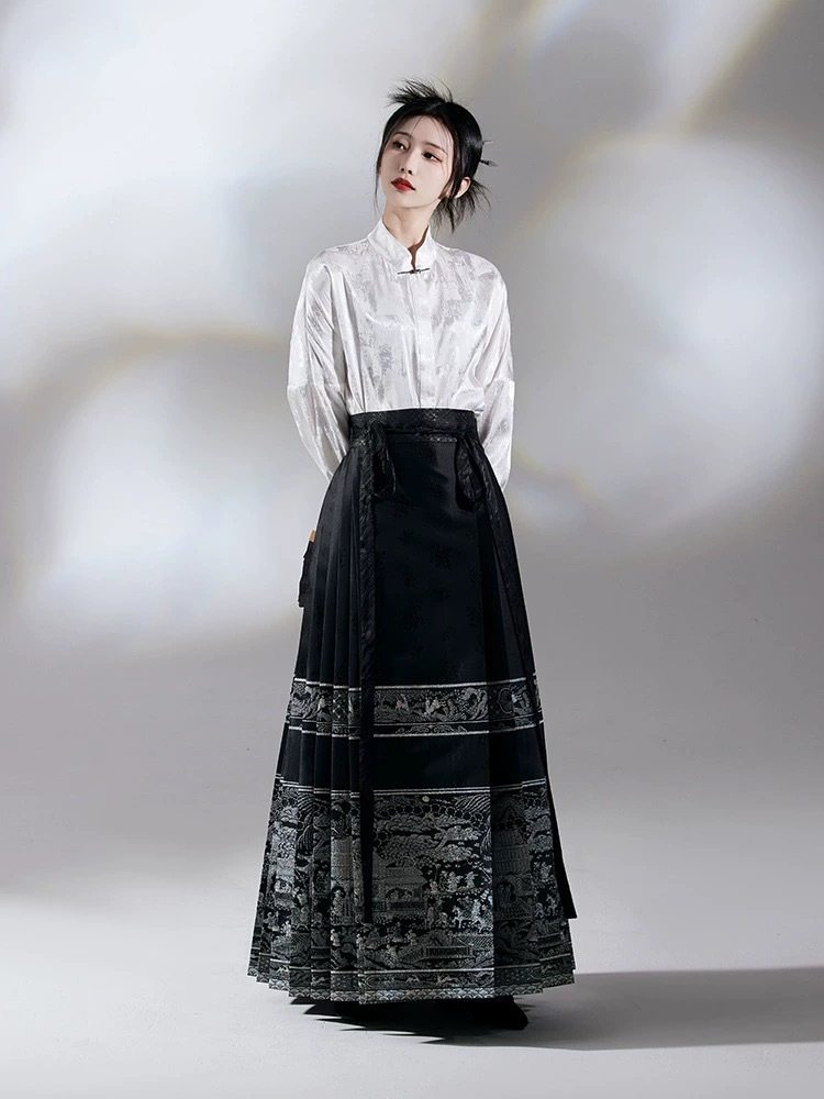 New Chinese Style Light National Style Horse Face Skirt Suit Women's Autum Style Long-Sleeved Top Half Skirt Two-Piece Set