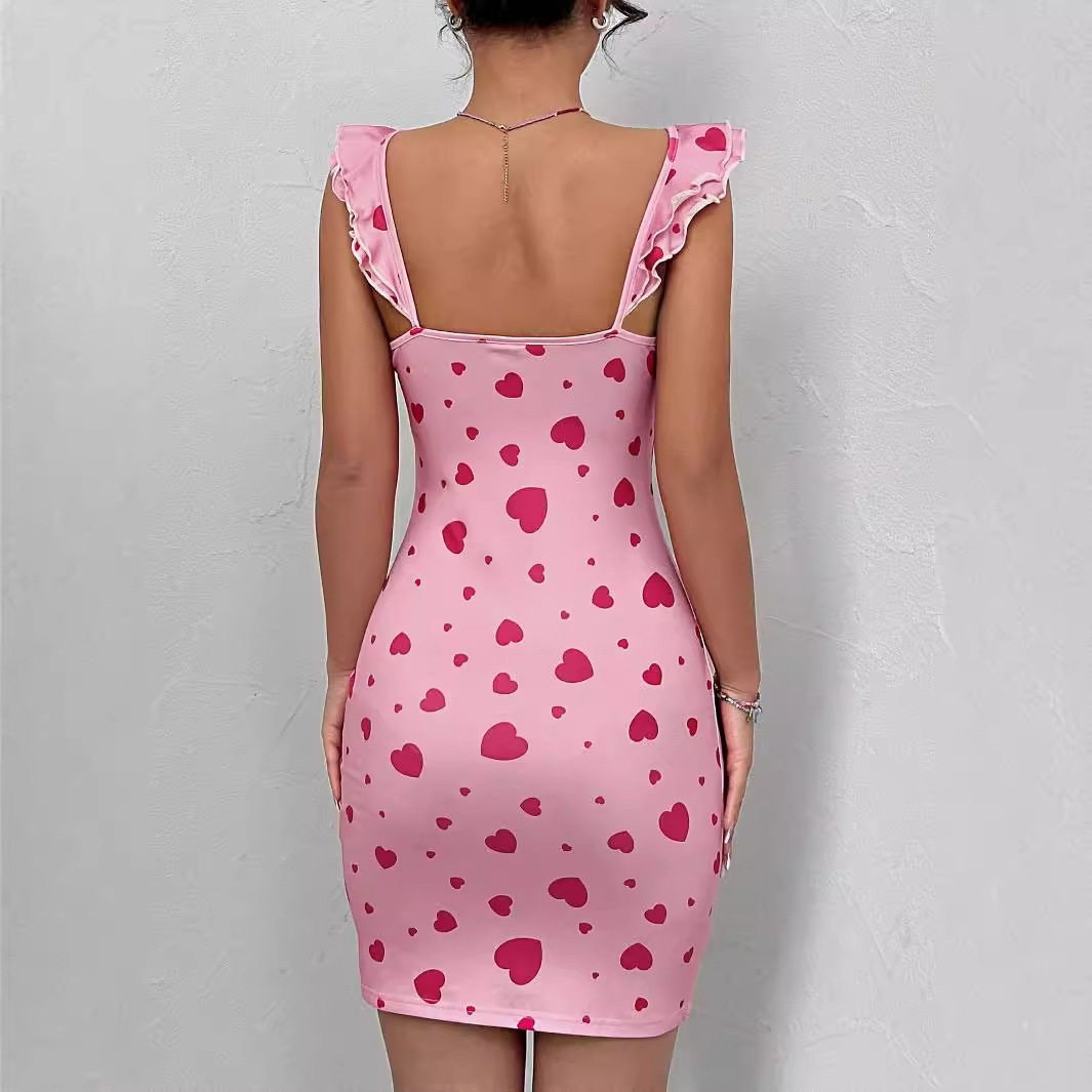 Floral Print Sleeveless Dress Elegant Ruffle Design Sexy Silhouette Perfect for Summer Events Ready to Ship