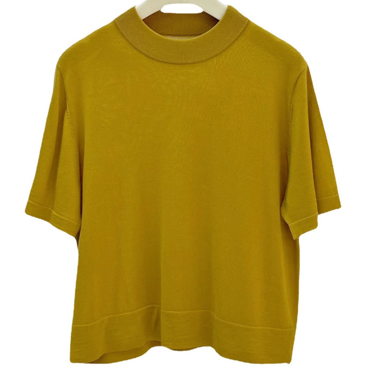 23美丽诺细羊毛小圆领五分袖针织衫女短袖T恤女美丽诺超细羊毛衫