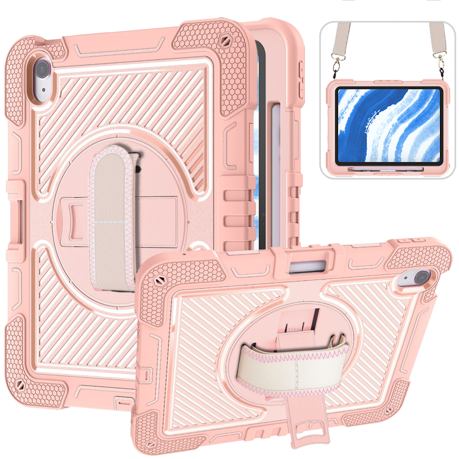 New applicable iPad air 11(2024/2025 flat protective cover silicone anti-fall shell bracket shoulder strap