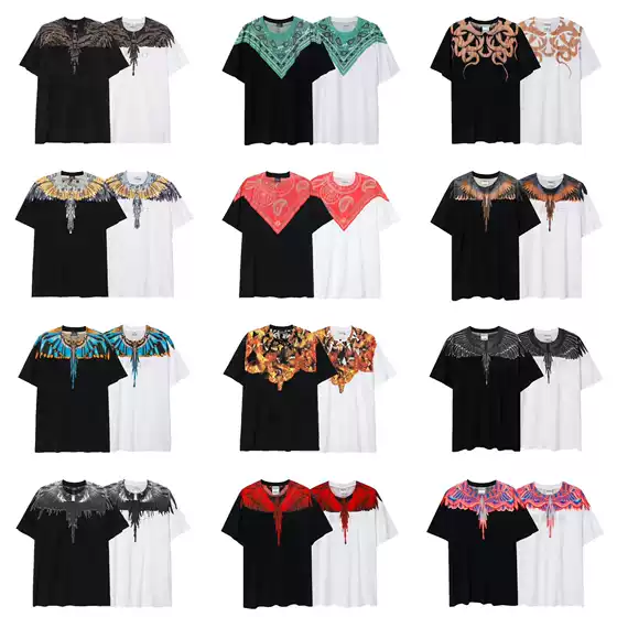 MARCELO Correct MB Wings Short-sleeved Classic Feather T-shirt Marcelo European and American Fashion Brand Men's and Women's Half-sleeved tee