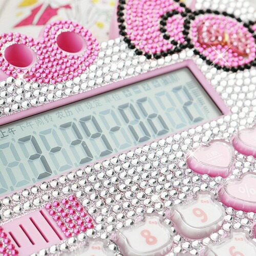 大号猫头语音计算机报号镶钻卡通KT-3300计算器带钻粉色贴钻可爱