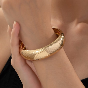 European and American cross-border geometric beating pattern wide-surface bracelet women's Japanese and Korean ins style simple fashion trendy concave-convex bracelet