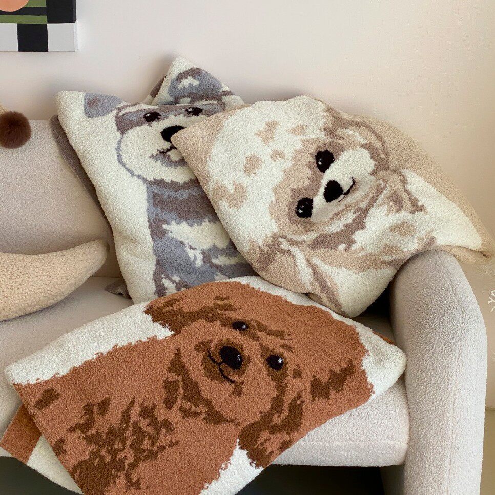 Super soft half velvet cartoon dog blanket yarn-dyed jacquard office warm nap blanket bedroom sofa blanket four seasons