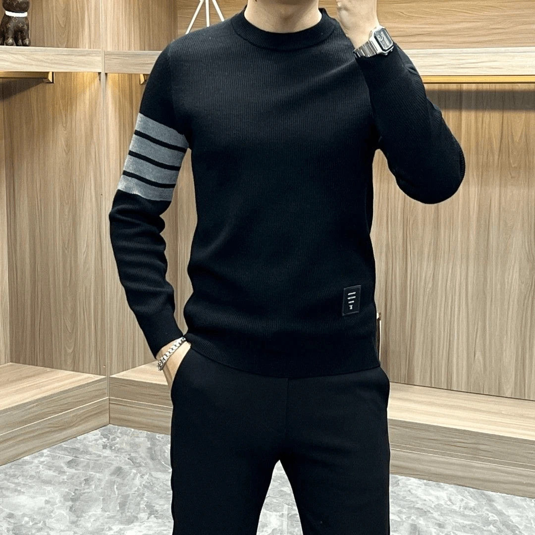 ฤดูใบไม้ร่วงและฤดูหนาวใหม่ผู้ชายเสื้อกันหนาวแขนยาวหรูหราแฟชั...