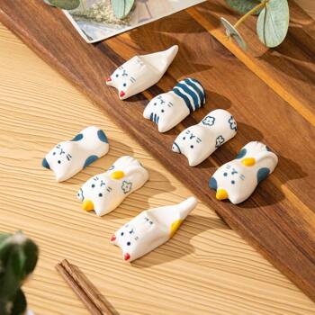 Japanese-style Creative Cat Ceramic Chopsticks Rack Household Hand-painted Cute High-value Tableware Spoon Rack Ornaments Chopsticks Holder Chopsticks Rack